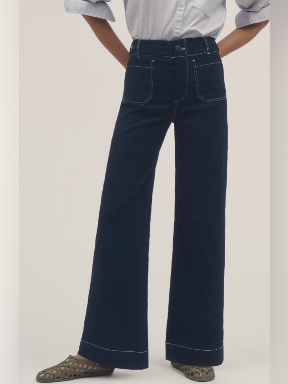 💜Maeve The Colette Contrast-Stitch Wide-Leg Pants | Size 33 - Picture 6 of 11